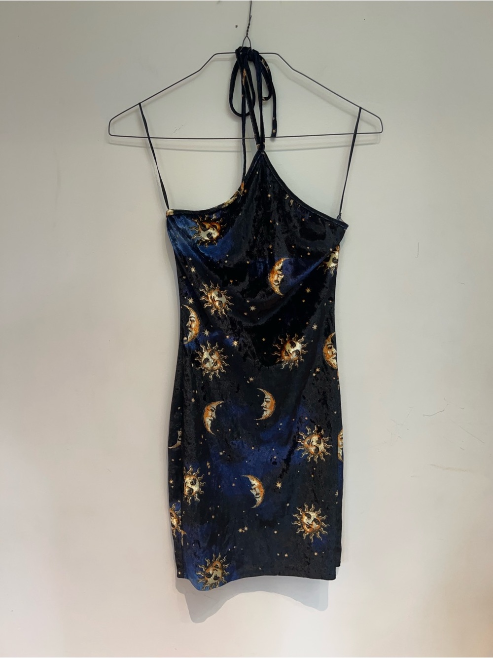 BEAR DANCE CELESTIAL VELVET HALTER MINI DRESS